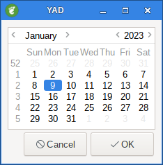 yad calendar show weeks